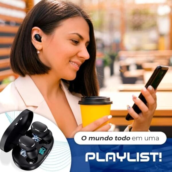 Fone de Ouvido Premium Bluetooth 5.1 sem Fio Tws Wireless com Visor Compatível com Iphone Android Intra-Auricular Microfone Estéreo com Redução de Ruído - Image 2
