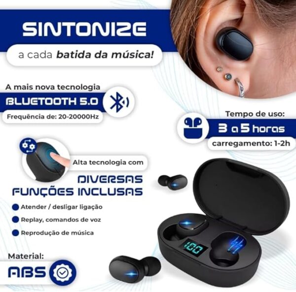 Fone de Ouvido Premium Bluetooth 5.1 sem Fio Tws Wireless com Visor Compatível com Iphone Android Intra-Auricular Microfone Estéreo com Redução de Ruído - Image 3