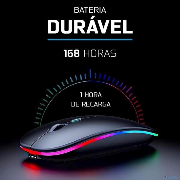 Mouse sem Fio Recarregável com LED RGB Premium, Design Ergonômico, Conexão Dual Bluetooth 5.0/USB 2.4GHz, DPI Ajustável, Silencioso – Ideal para Notebook, PC, Desktop, Laptop e TV Smart - Image 5