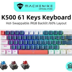Machenike K500 B61 Teclado Mecânico com Fio 60 % Teclas RGB Retroiluminado a Quente