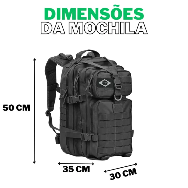 Mochila Militar Tática Impermeável 50 Litros Grande Reforçada com Bandeira do Brasil - Image 2