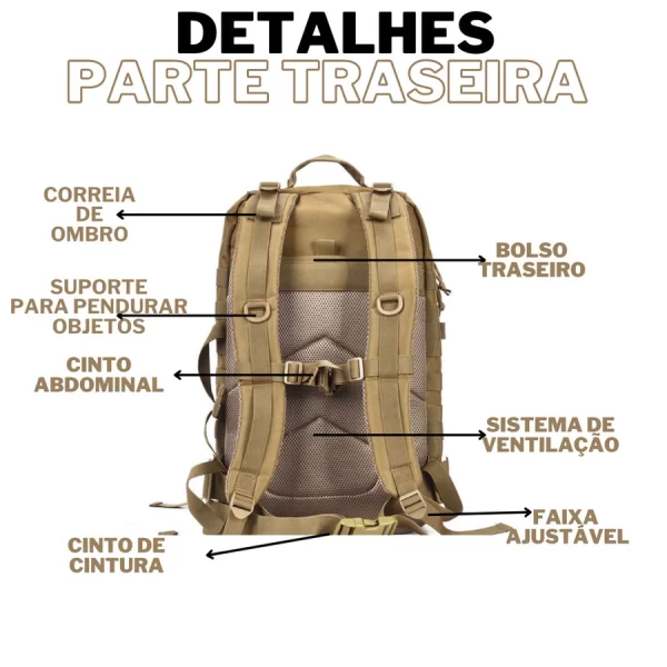 Mochila Militar Tática Impermeável 50 Litros Grande Reforçada com Bandeira do Brasil - Image 4